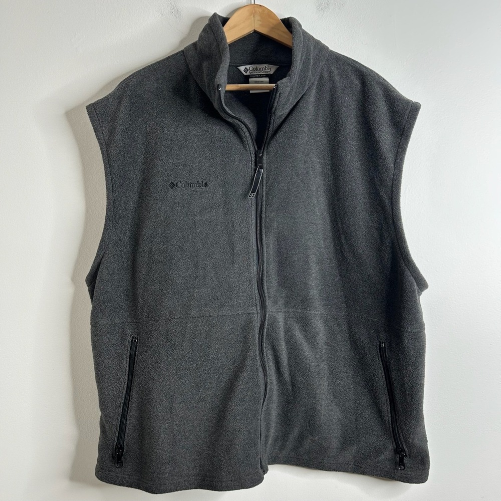 Columbia Fleece Vest Mens Size XXL Dark Gray Full Zip Pockets Sportswear Outdoor